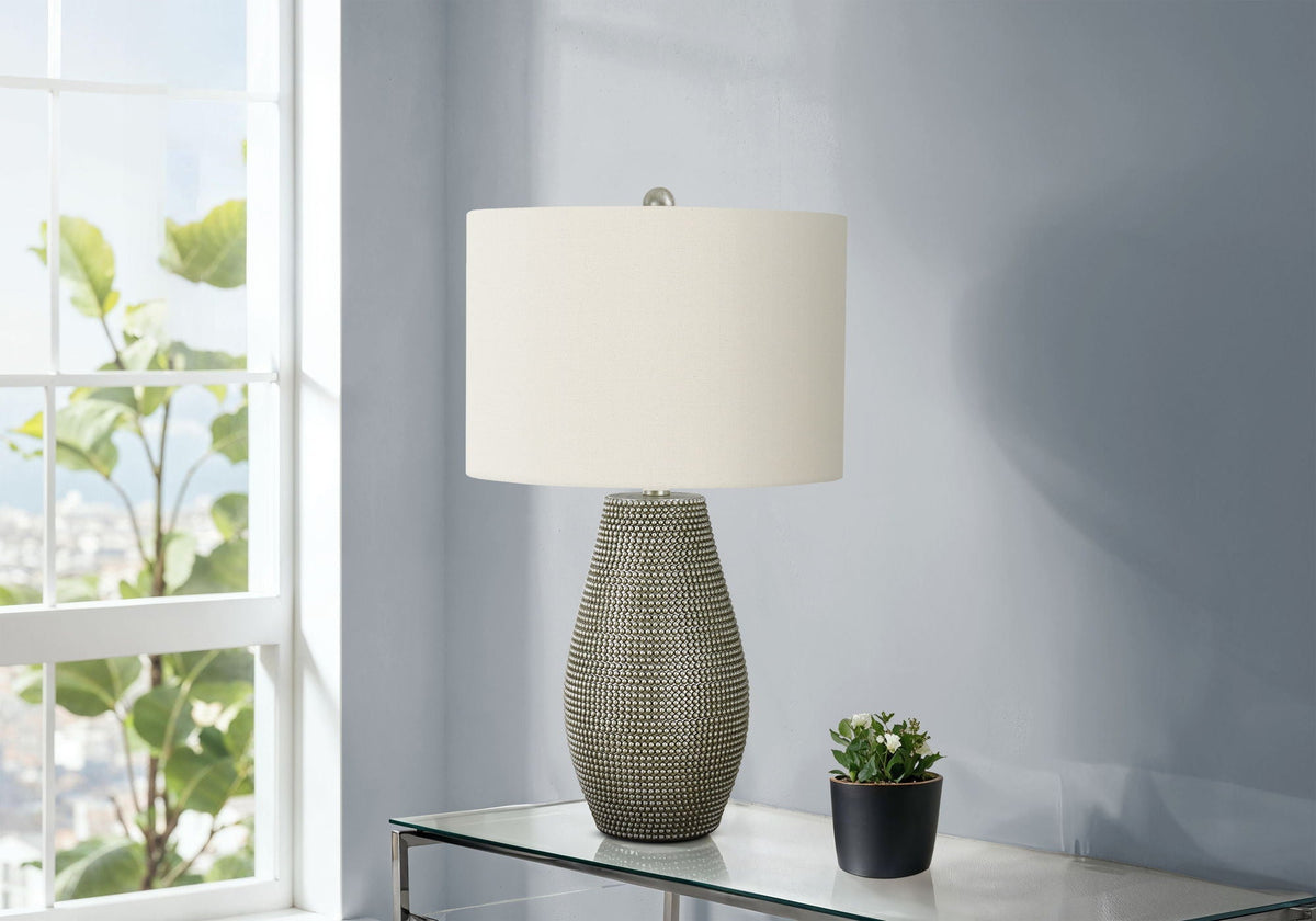 Table lamp resin, contemporary gray base with beaded texture and white shade by HouseOfZazla on Tampa Home & Garden Store