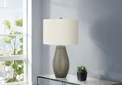 Table lamp resin, contemporary gray base with beaded texture and white shade by HouseOfZazla on Tampa Home & Garden Store