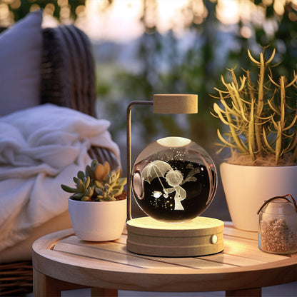 Crystal Ball Cosmic USB night light with wooden base and copper stand; warm glow inside on Tampa Home & Garden Store