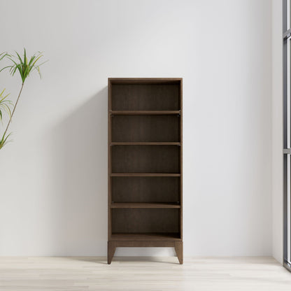 Adjustable bookcase with storage and wood shelves in dark brown finish on Tampa Home & Garden Store