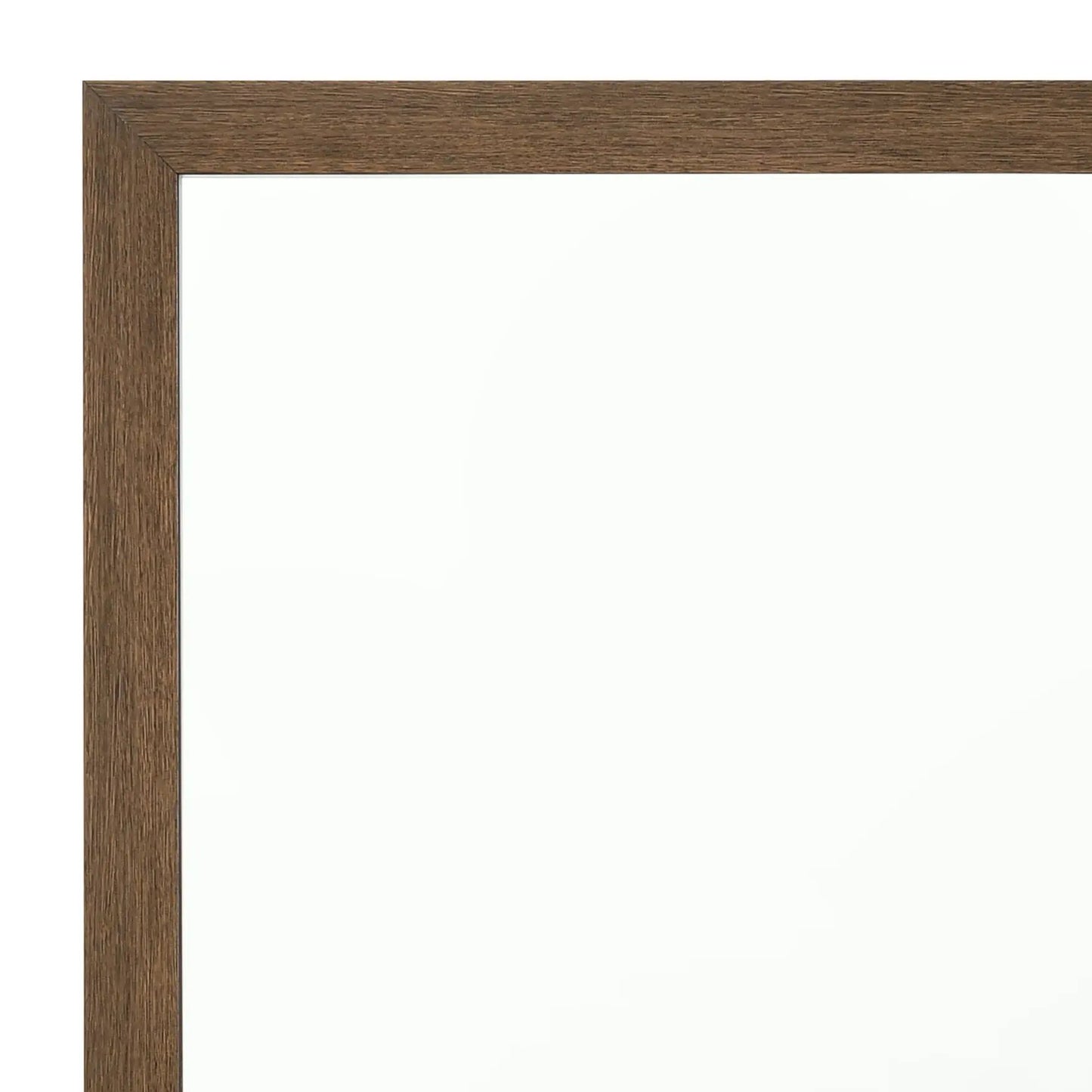 Miquell Versatile Orientation Mirror wood frame in brown finish, close-up corner view on Tampa Home & Garden Store