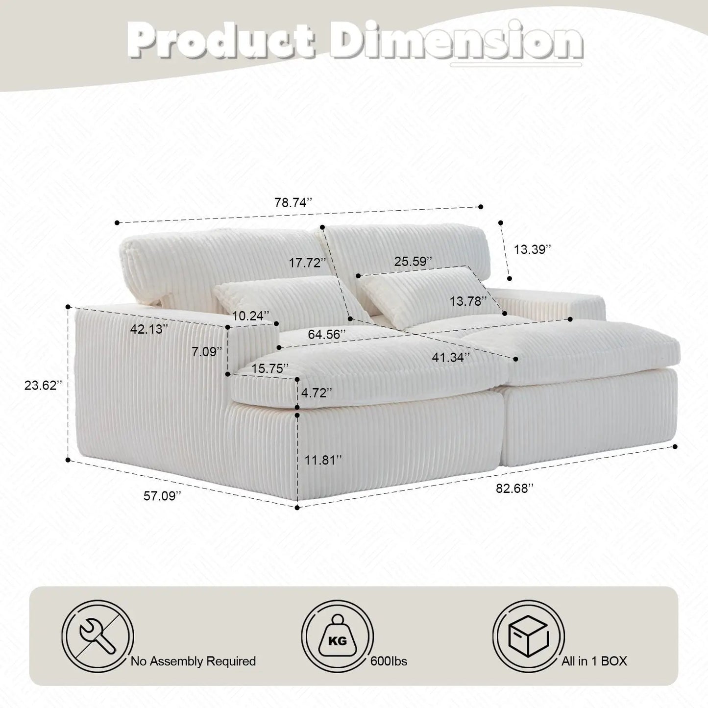 Oversized Double Chaise Lounge Chair Upholstered