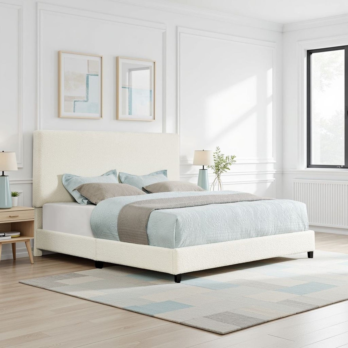 Platform Bed with Upholstered Headboard and Frame