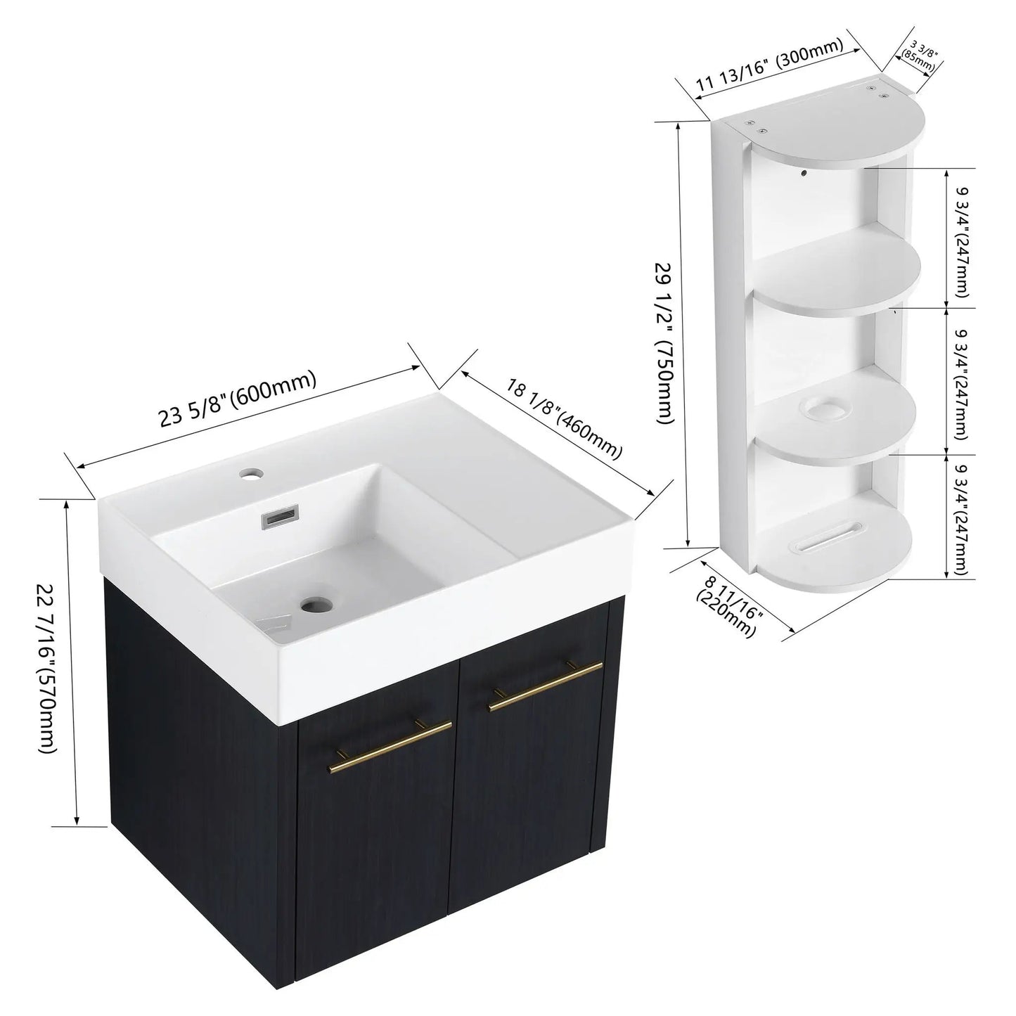 Modern Wall Mounted Vanity with Resin Sink Rack