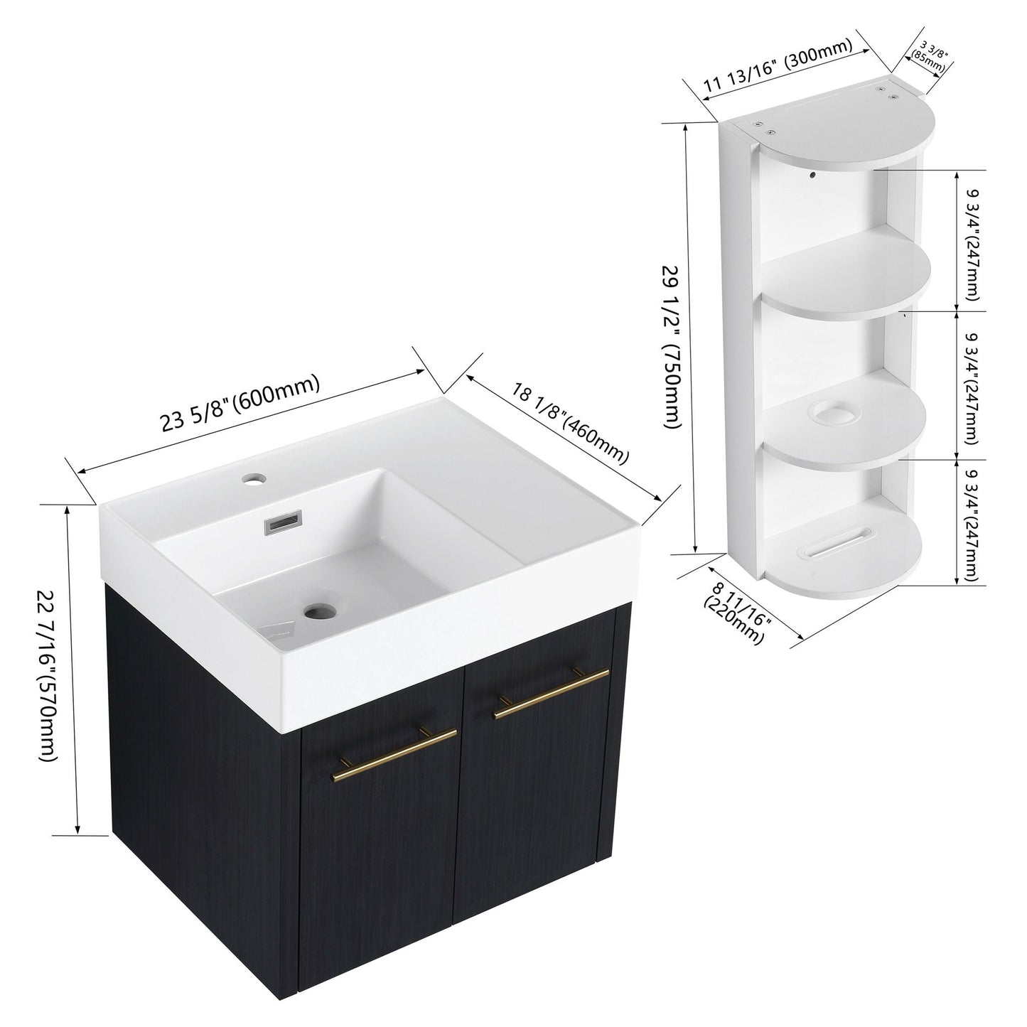 HouseOfZazla modern wall-mounted vanity with resin sink and circular open storage rack on Tampa Home & Garden Store