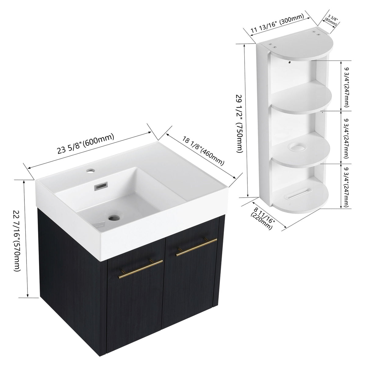 HouseOfZazla modern wall-mounted vanity with resin sink and circular open storage rack on Tampa Home & Garden Store