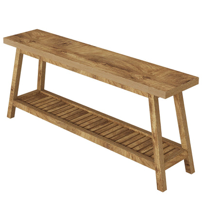 Extra Long Console Table with 2-Tier Open Storage brown wood farmhouse style HouseOfZazla on Tampa Home & Garden Store