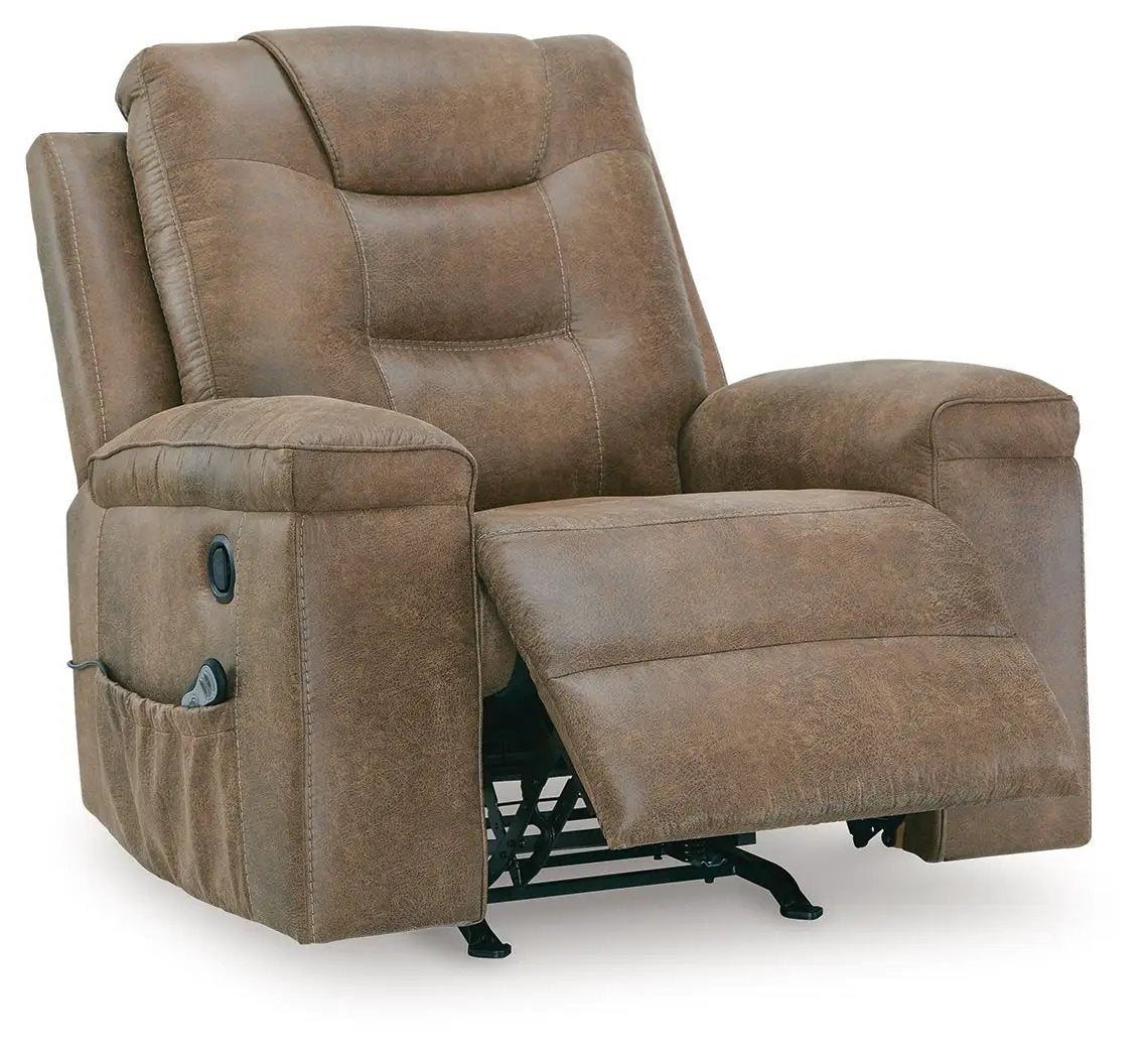 Stockworth Rocker Recliner in brown leather-look with side pocket and extended footrest on Tampa Home & Garden Store
