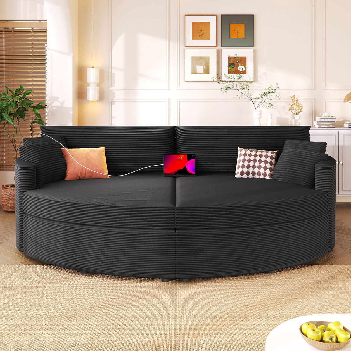 Oversized Double Chaise Sofa With USB Ports