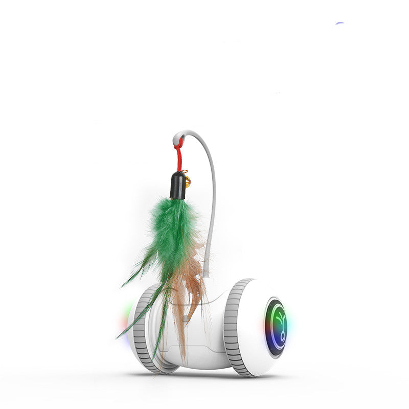 Interactive cat toy with interchangeable feather heads, white motion base, rainbow LED on Tampa Home & Garden Store