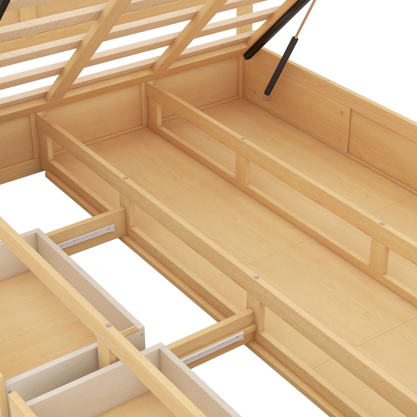 Platform bed with under-bed storage and 2 drawers in light wood by HouseOfZazla on Tampa Home & Garden Store