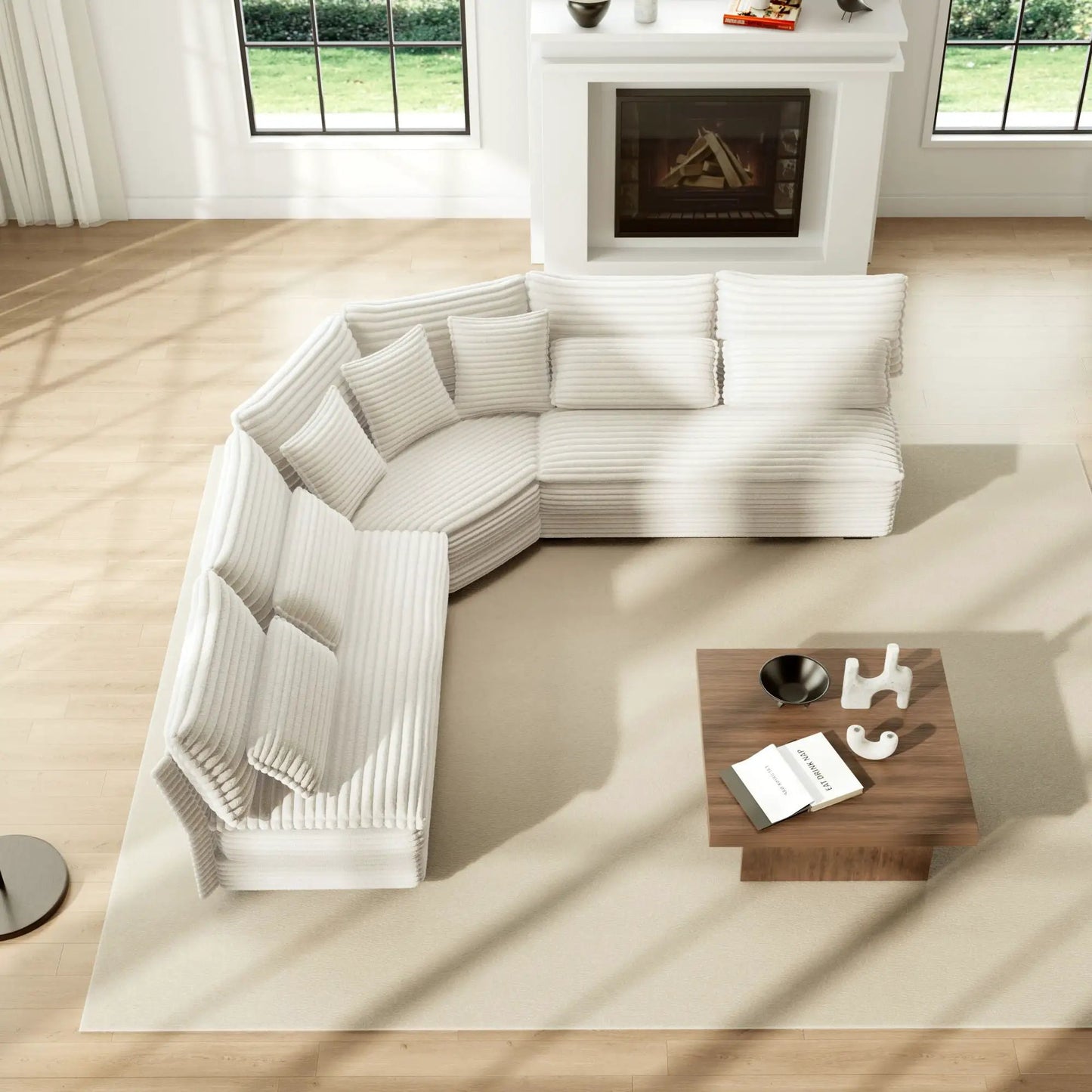 5 Seater L-Shaped corner sectional sofa in white with 7 pillows by Unique Piece Furniture on Tampa Home & Garden Store