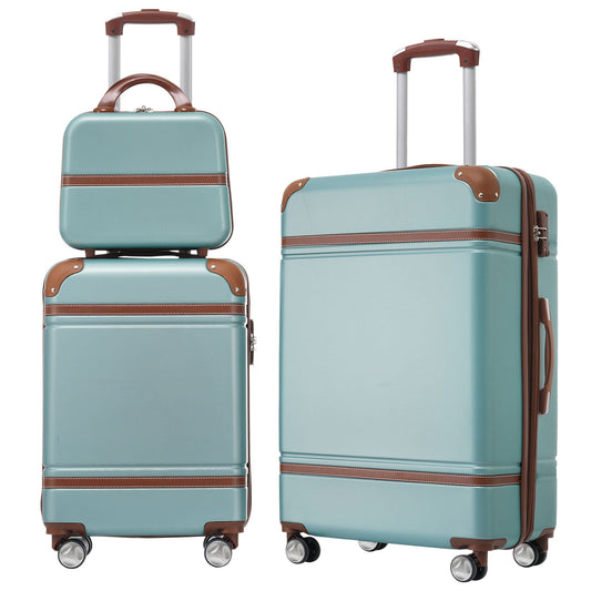 HouseOfZazla 3-piece turquoise hardshell luggage set (20/24) with brown trim and spinners on Tampa Home & Garden Store