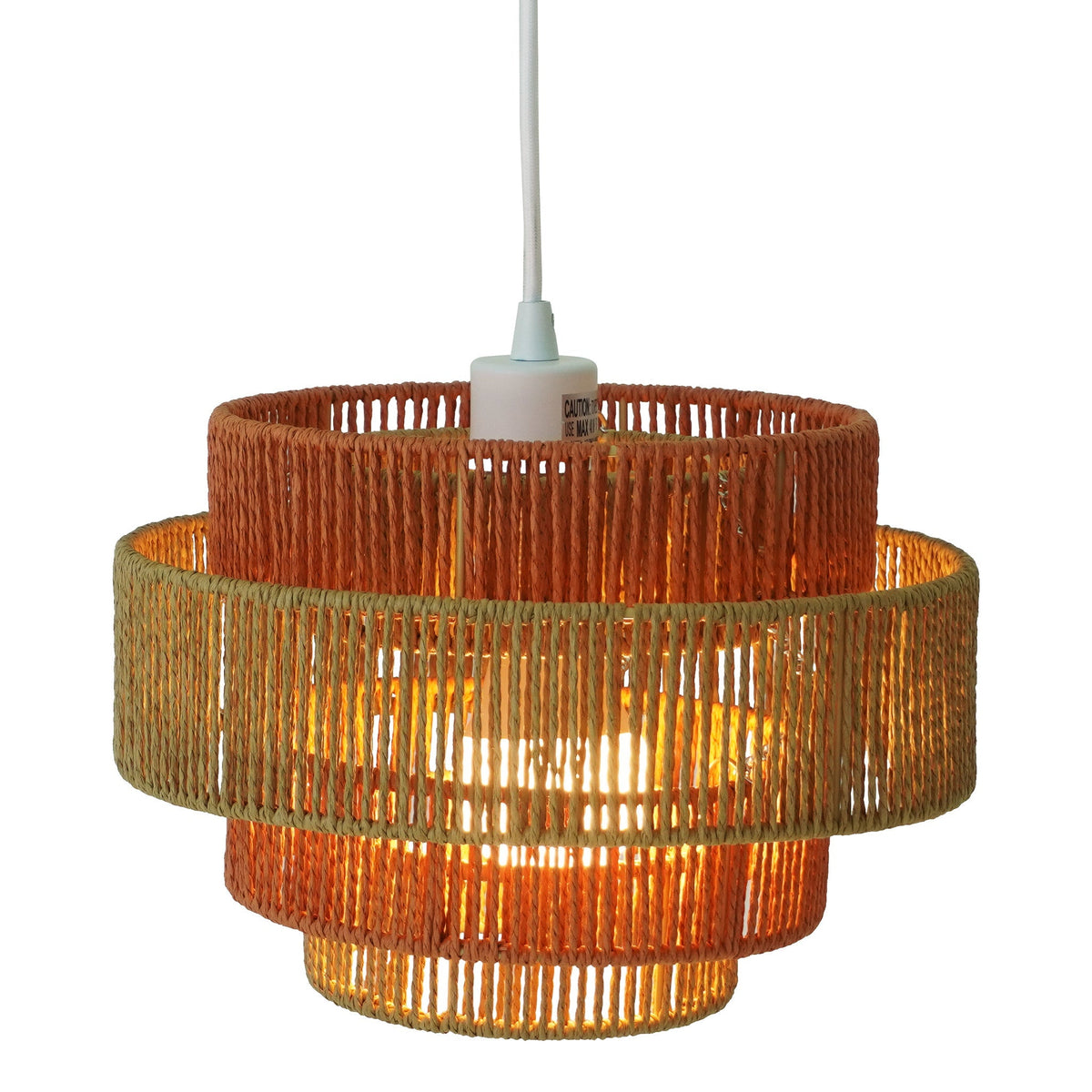 Dorset Pendant Lamp 3-tier with woven rattan shade and white cord by HouseOfZazla on Tampa Home & Garden Store
