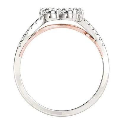 Two Stone Diamond Ring with Curved Band in 14k White and Rose Gold, 5/8 cttw on Tampa Home & Garden Store