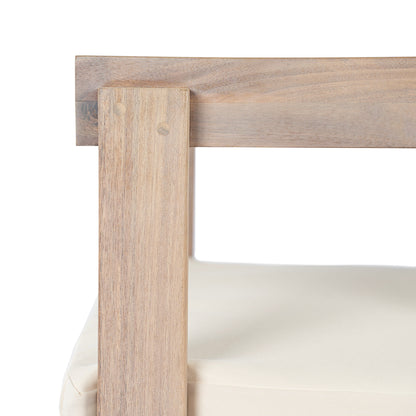 Acacia wood dining chairs set of 2 with cushions, natural wood frames and beige upholstery on Tampa Home & Garden Store