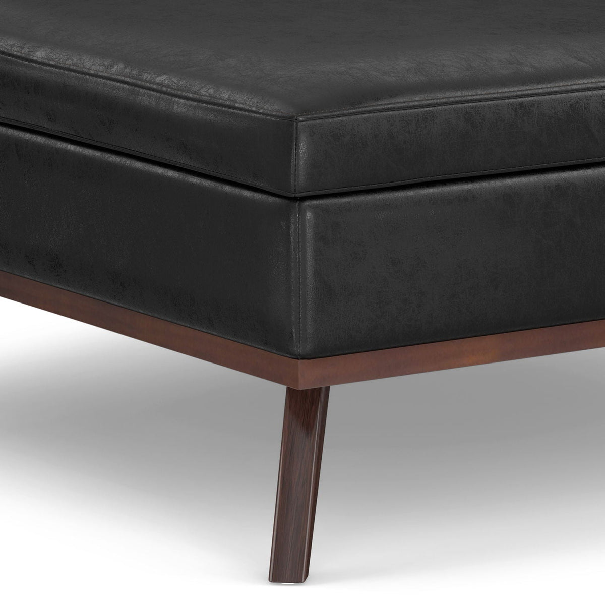 Square Lift-Top Coffee Table and Storage Ottoman in black faux leather with wooden legs on Tampa Home & Garden Store