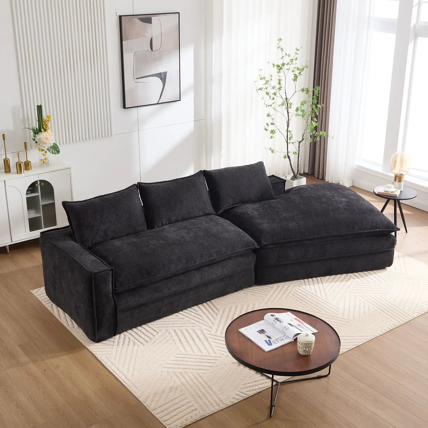 Modern Minimalist Modular Sectional Sofa with Deep Seats and Right Chaise in gray fabric on Tampa Home & Garden Store