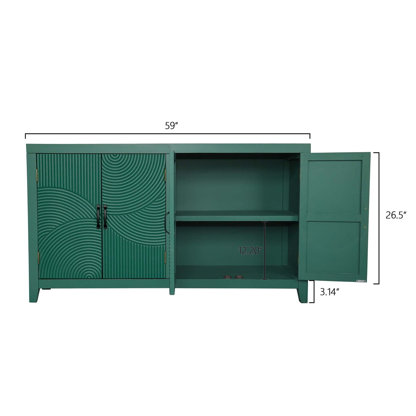 59in green accent cabinet with four doors mid-century modern HouseOfZazla buffet on Tampa Home & Garden Store
