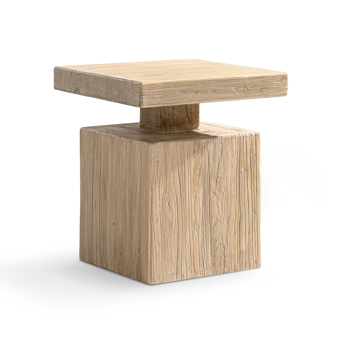 Calder 18' Solid Square Reclaimed Elm Block Plinth Side Table heritage light natural brown on Tampa Home & Garden Store