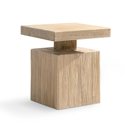 Calder 18' Solid Square Reclaimed Elm Block Plinth Side Table heritage light natural brown on Tampa Home & Garden Store