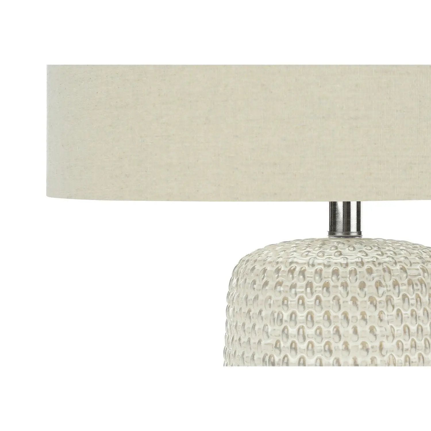 Table lamp with cream shade and textured glass base, chrome neck by Unique Piece Furniture on Tampa Home & Garden Store