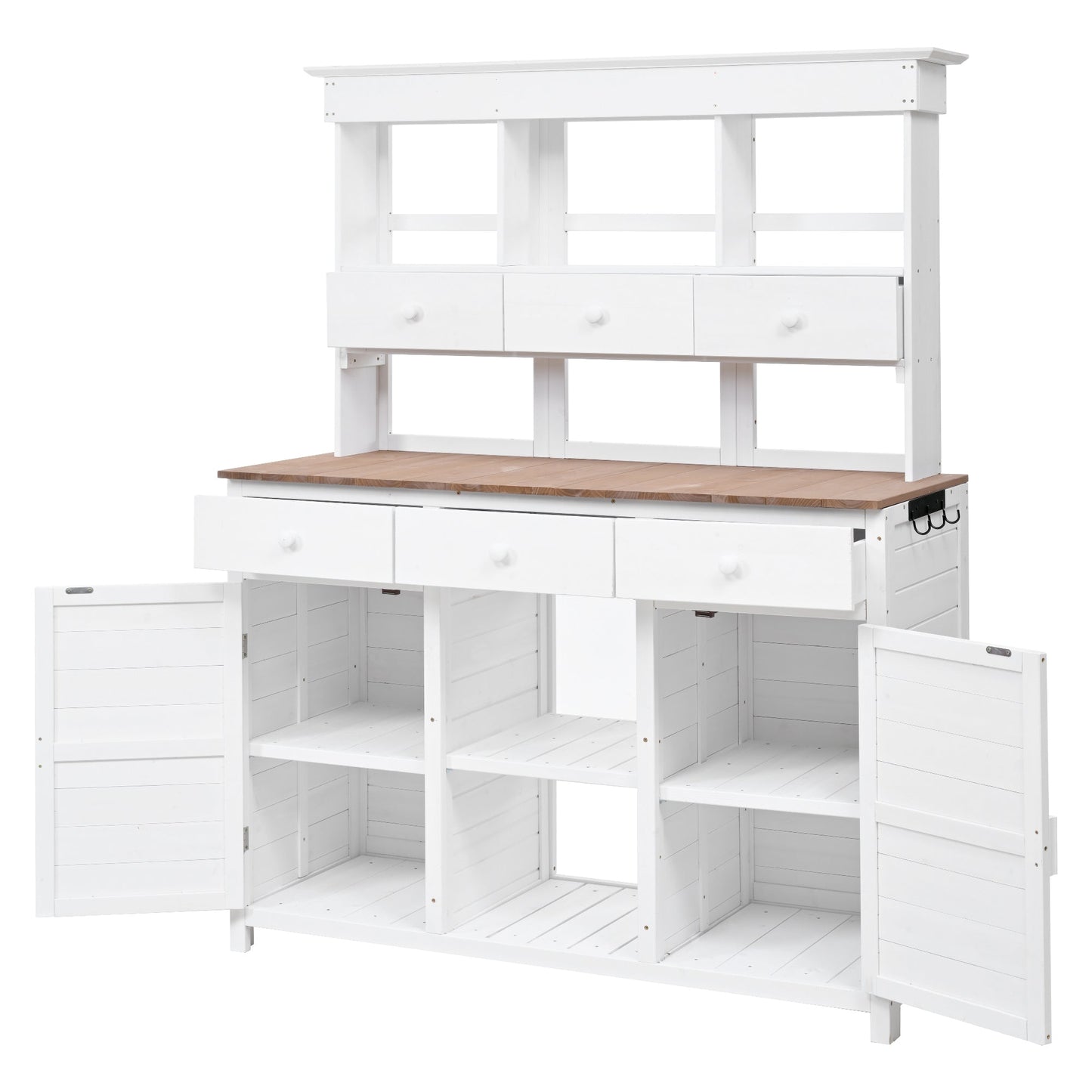 TOPMAX 65.7in tall potting bench with hutch, white wood, 3 drawers, wooden top on Tampa Home & Garden Store