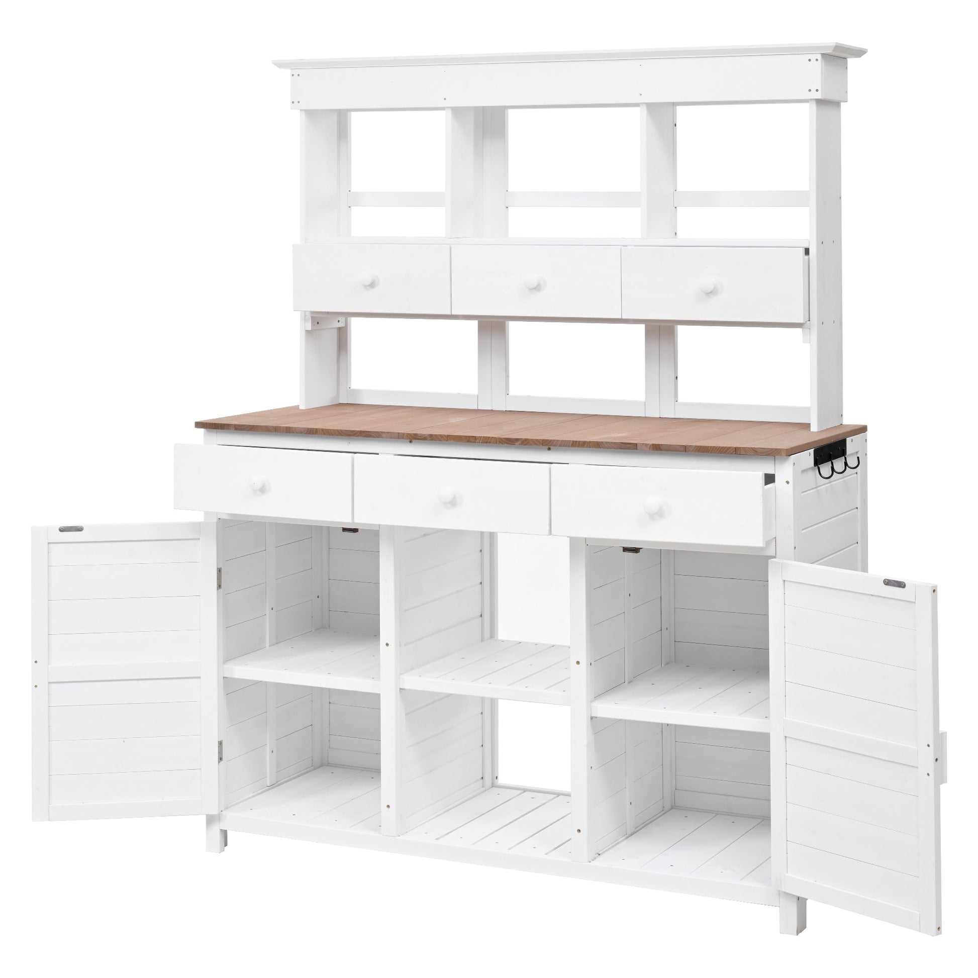 TOPMAX 65.7in tall potting bench with hutch, white wood, 3 drawers, wooden top on Tampa Home & Garden Store