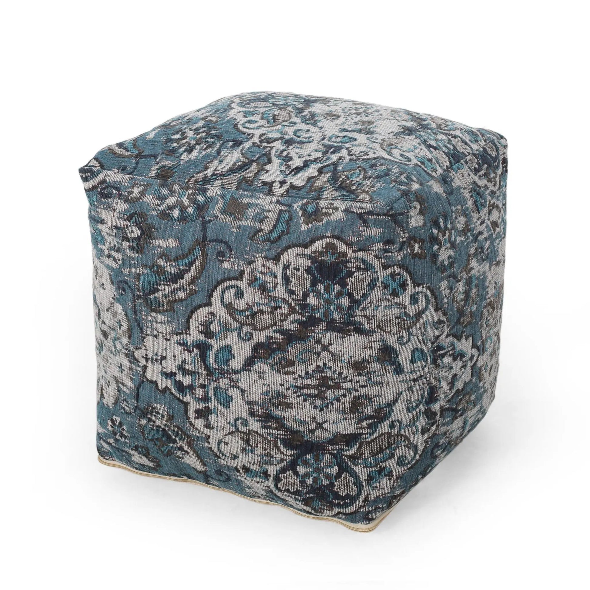 Anita square blue fabric pouf ottoman accent cushion by Unique Piece Furniture on Tampa Home & Garden Store