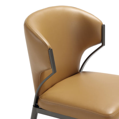 Kirsten Dining Chair set of 2, tan leather upholstery with dark metal frame on Tampa Home & Garden Store