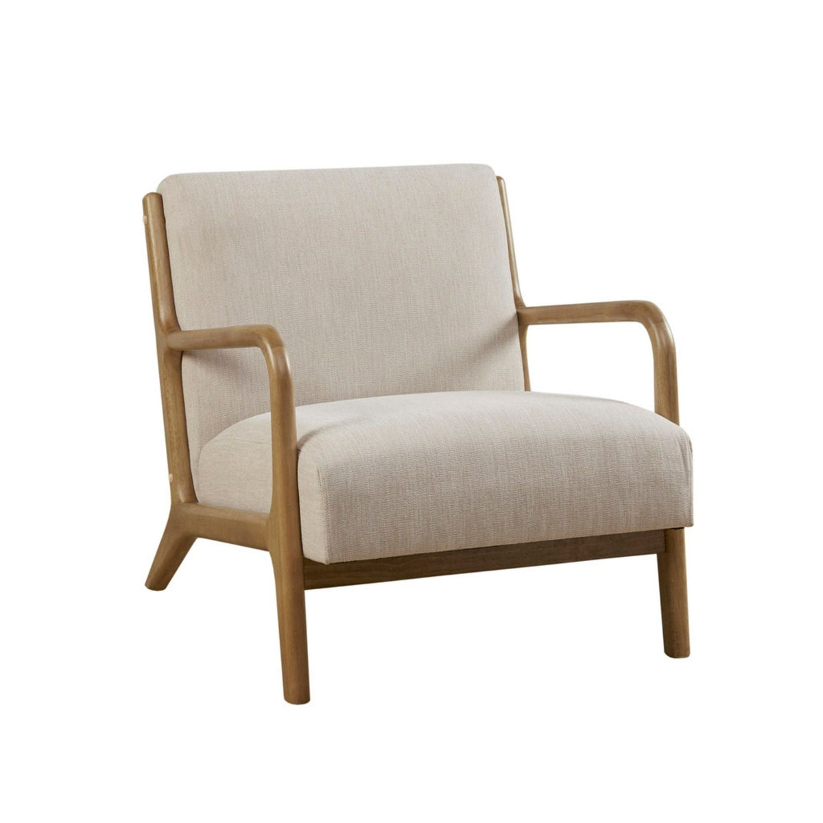 Mid-Century Lounge Chair upholstered in beige fabric with wood arms HouseOfZazla on Tampa Home & Garden Store