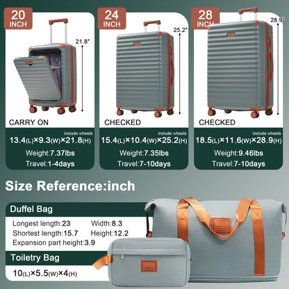 Deluxe 5-Piece Hard-Side Luggage Set by HouseOfZazla, 3 teal-gray suitcases with brown trim on Tampa Home & Garden Store