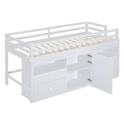 Loft Bed with Drawers and Shelves under Cabinet