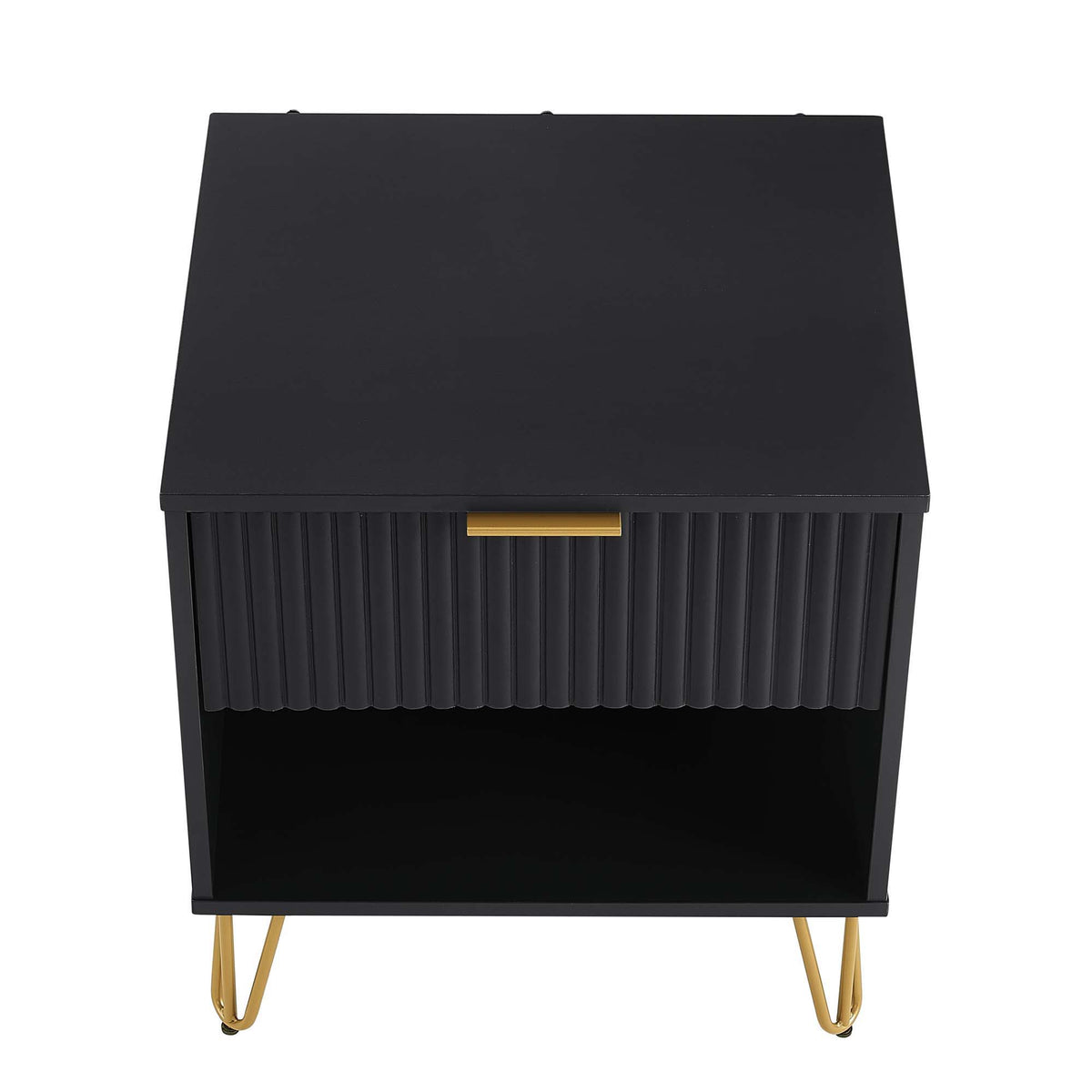 Modern black nightstand with fluted drawer and gold handles HouseOfZazla on Tampa Home & Garden Store