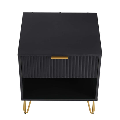 Modern black nightstand with fluted drawer and gold handles HouseOfZazla on Tampa Home & Garden Store