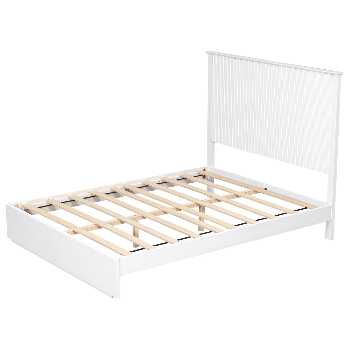 Sleek White Queen Bed Frame and Solid Wood Base