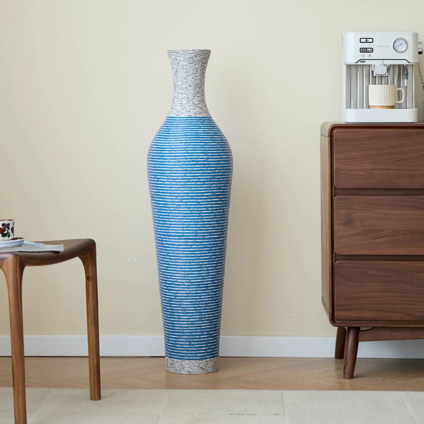 Tall blue-and-white striped ceramic floor vase by Unique Piece Furniture on Tampa Home & Garden Store