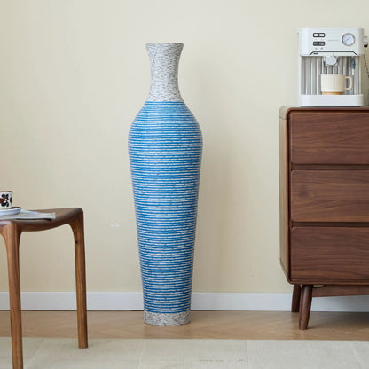 Tall blue-and-white striped ceramic floor vase by Unique Piece Furniture on Tampa Home & Garden Store