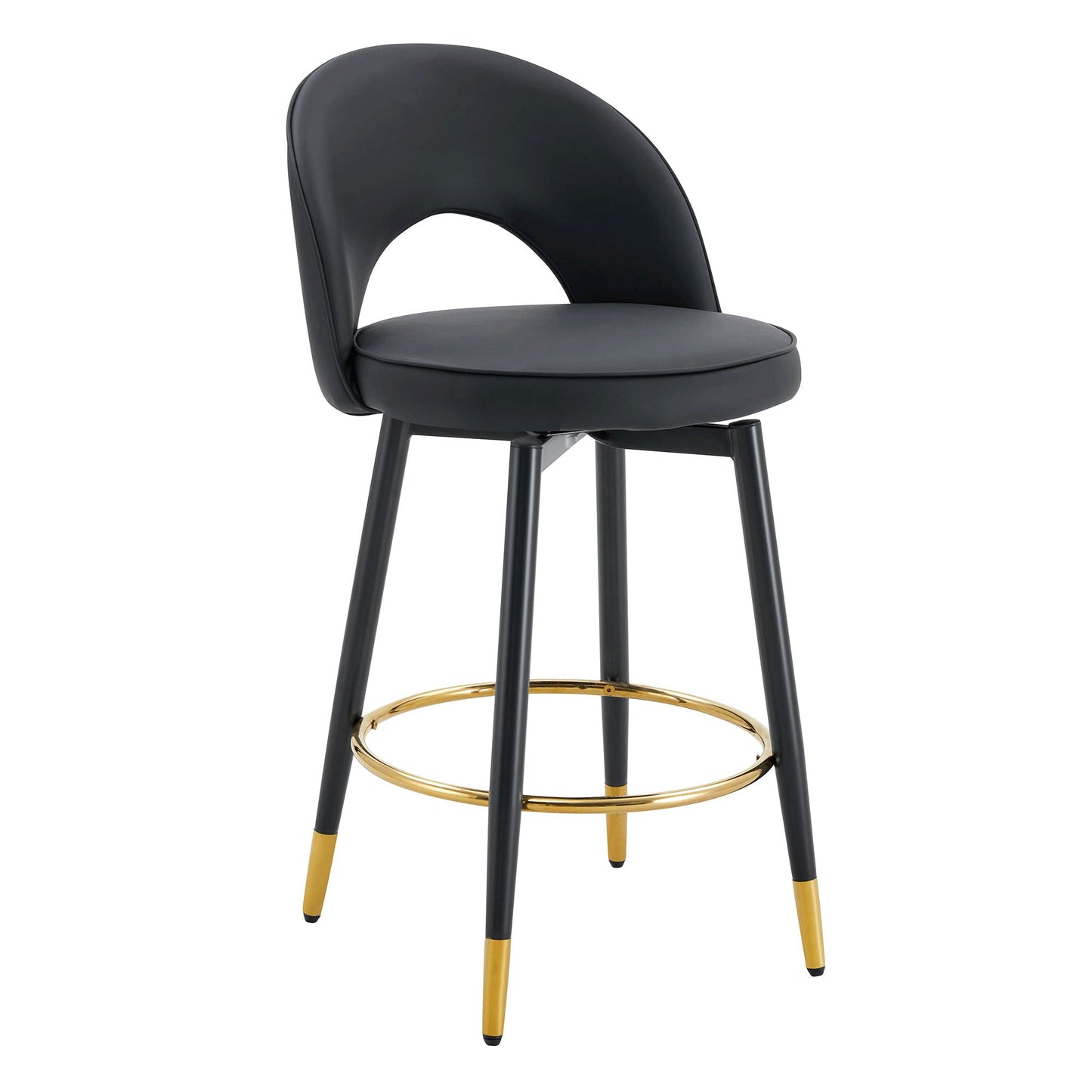 Modern upholstered 360° rotatable bar stools set of 2 with black leather look legs gold footrest on Tampa Home & Garden Store