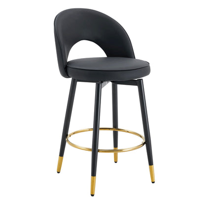 Modern upholstered 360° rotatable bar stools set of 2 with black leather look legs gold footrest on Tampa Home & Garden Store
