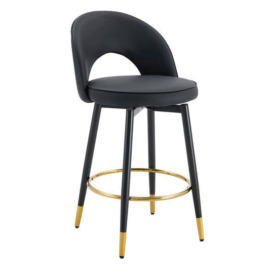 Modern upholstered 360° rotatable bar stools set of 2 with black leather look legs gold footrest on Tampa Home & Garden Store