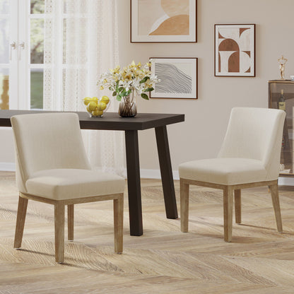 Modern dining chair set beige upholstered fabric with wooden frames, set of 2 on Tampa Home & Garden Store