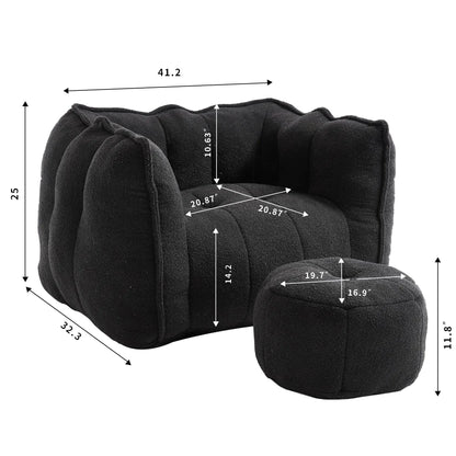 Soft bean bag chair with high resilient foam and matching ottoman in black on Tampa Home & Garden Store