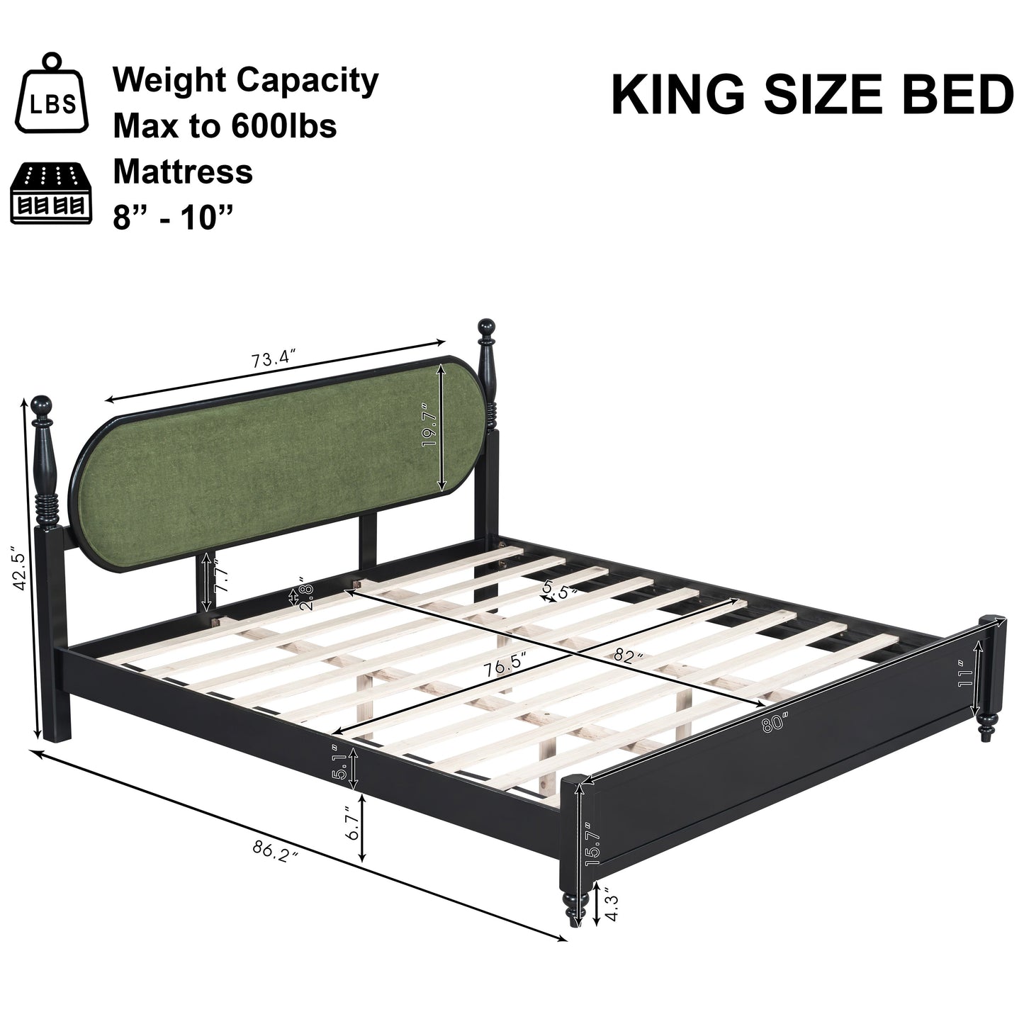 Modern King Bed Frame With Solid Wood Slats