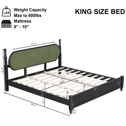 Modern King Bed Frame With Solid Wood Slats