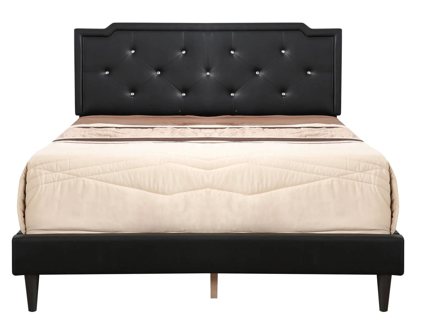 Black button tufted upholstered bed with diamond tufting by Unique Piece Furniture on Tampa Home & Garden Store