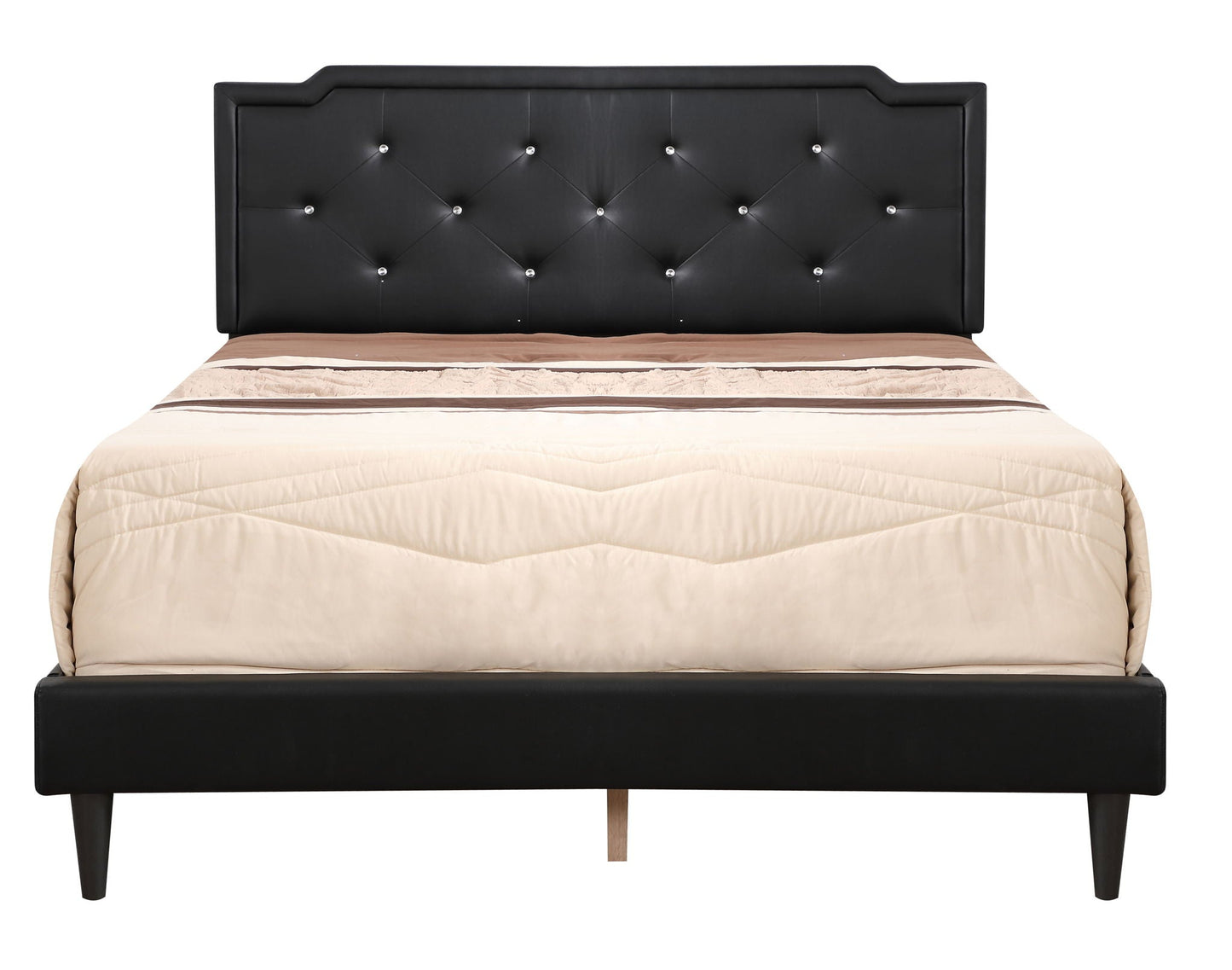 Button tufted upholstered bed with black headboard, diamond tufting and crystal buttons on Tampa Home & Garden Store