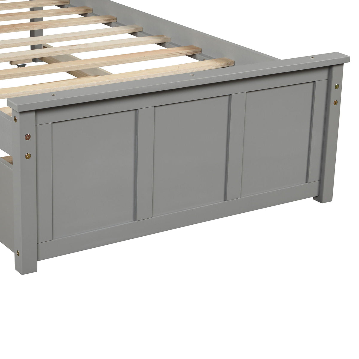 Gray platform bed frame with twin trundle and wood slat foundation on Tampa Home & Garden Store