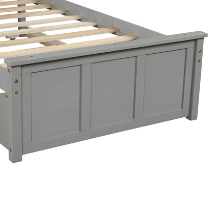 Gray platform bed frame with twin trundle and wood slat foundation on Tampa Home & Garden Store