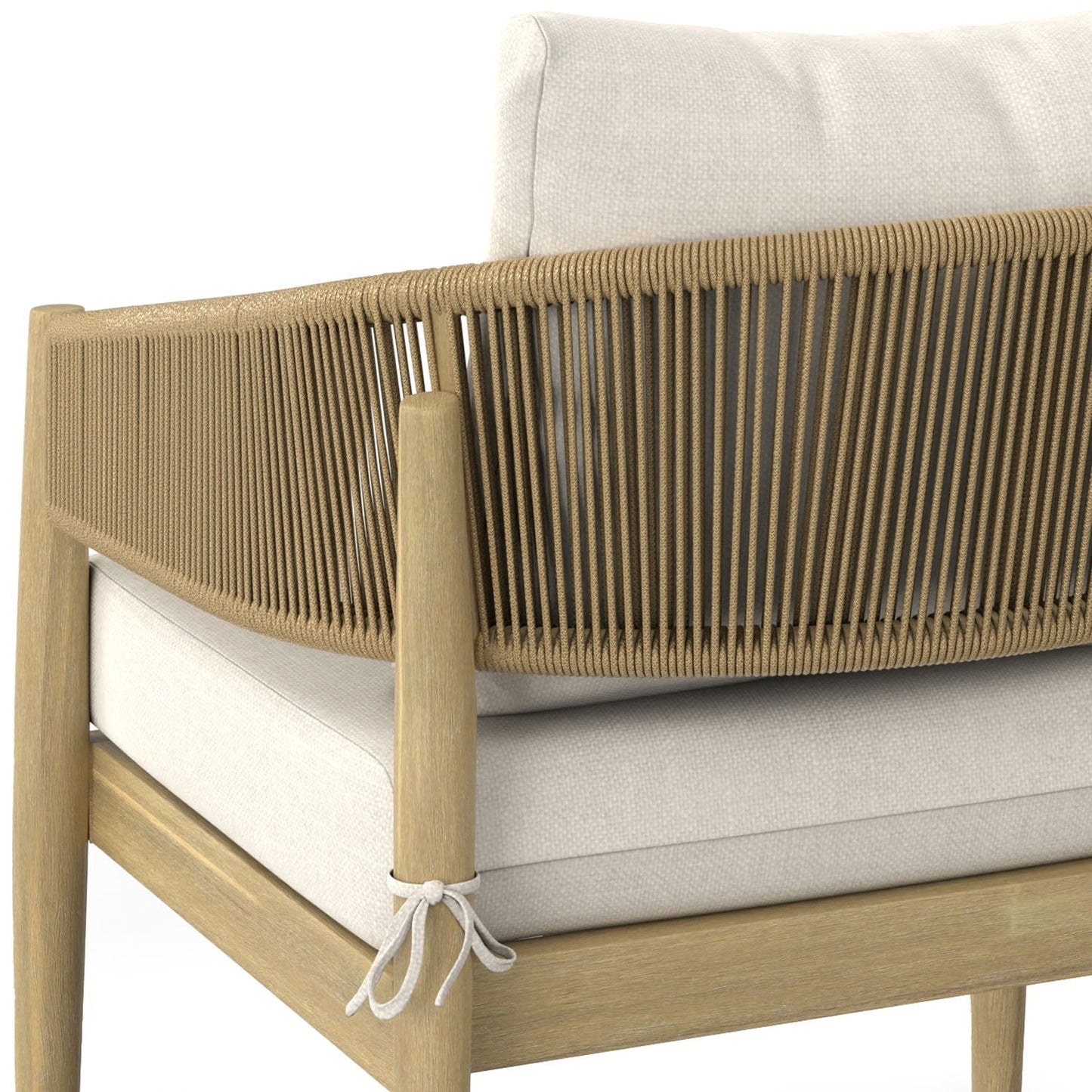 Bayshore Outdoor Conversation Chairs set of 2 in wood with cushions and rope-wrapped back on Tampa Home & Garden Store